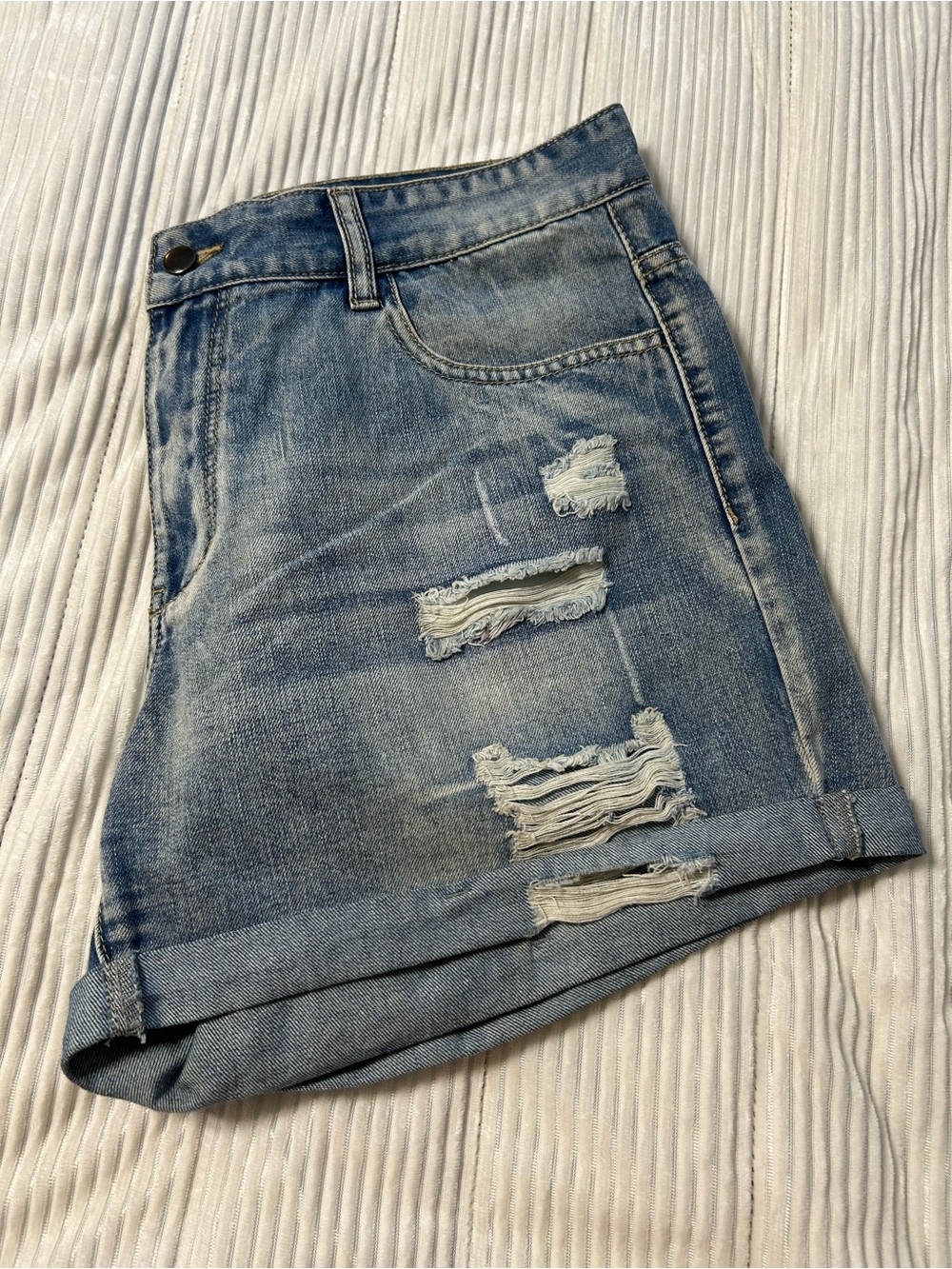 Distressed Light Blue Denim Shorts
